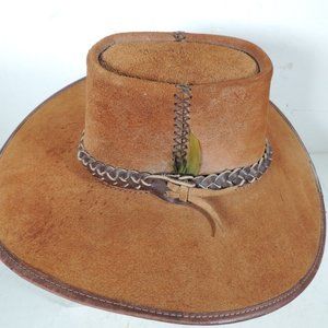 Vintage 1970's SAN ZENO Handmade Western Cowboy Hat Genuine Leather Size Small